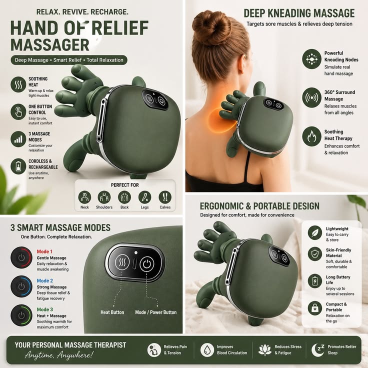 SmartPalm™ Rechargeable Neck & Shoulder Massager – Deep Tissue Relief with Heat & Vibration