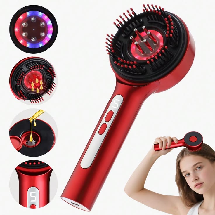 5-in-1 Electric Scalp Massager & Hair Growth Comb | Red Light Therapy | Oil Applicator | Rechargeable