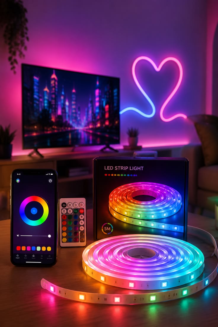 One94Store Smart LED Strip Light 5M with App & Remote Control, Music Sync RGB Lights, 16 Million Colors, Flexible SMD Rope Light for Gaming Room, Bedroom, TV Backlight, Home Decor, Party Decoration