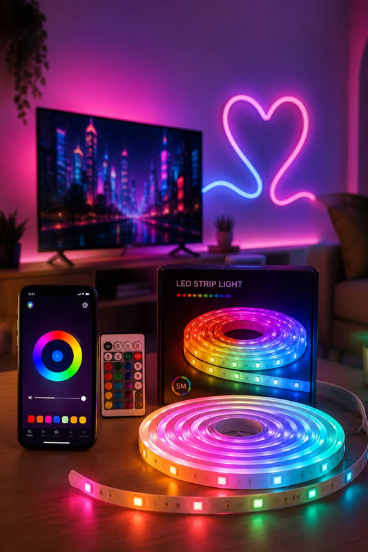 One94Store Smart LED Strip Light 5M with App & Remote Control, Music Sync RGB Lights, 16 Million Colors, Flexible SMD Rope Light for Gaming Room, Bedroom, TV Backlight, Home Decor, Party Decoration